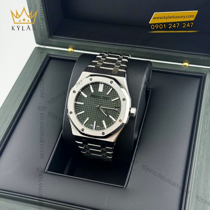 Kỳ Lân Luxury royal oak selfwinding mat xanh khaki 15510st 4 Đồng hồ Royal Oak Selfwinding mặt số xanh khaki 15510ST