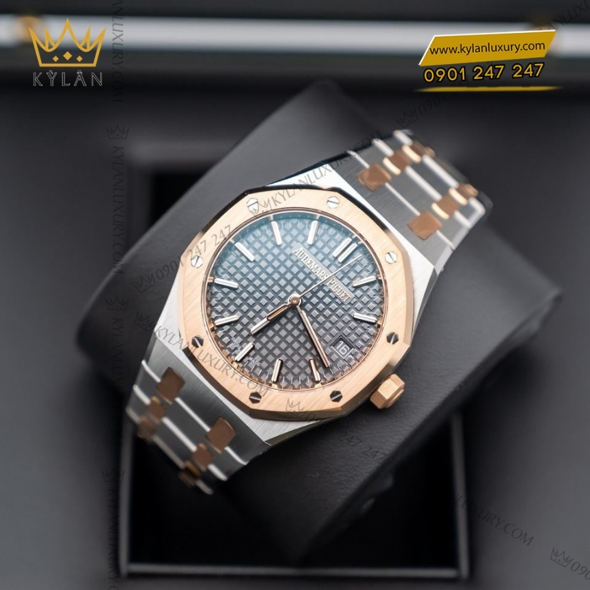 Kỳ Lân Luxury royal oak two tone mat so xam 77450sr oo 1361sr 03 11 Đồng hồ Royal Oak two tone mặt số xám 77450SR