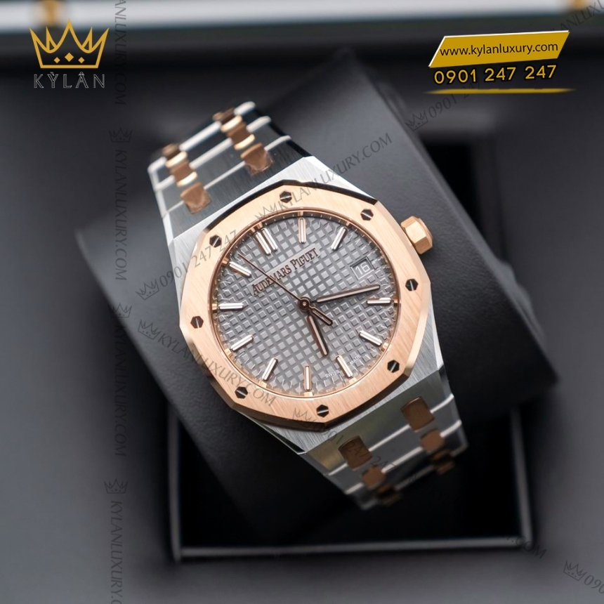 Kỳ Lân Luxury royal oak two tone mat so xam 77450sr oo 1361sr 03 9 Đồng hồ Royal Oak two tone mặt số xám 77450SR