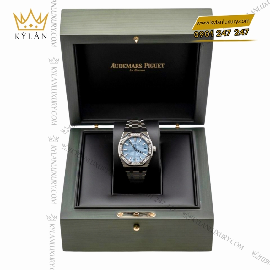 Kỳ Lân Luxury royal oak xanh duong vanh kim 15551st 8 Đồng hồ Royal Oak mặt xanh dương vành kim 37mm 15551ST