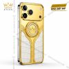 Điện thoại iPhone 17 Pro Max custom vàng Au750 bọc da cá sấu đính kim cương