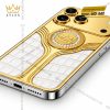 Điện thoại iPhone 17 Pro Max custom vàng Au750 bọc da cá sấu đính kim cương