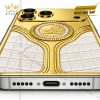 Điện thoại iPhone 17 Pro Max custom vàng Au750 bọc da cá sấu đính kim cương