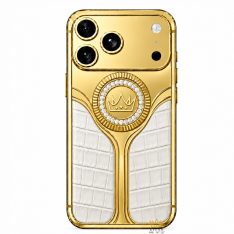 Điện thoại iPhone 17 Pro Max custom vàng Au750 bọc da cá sấu đính kim cương
