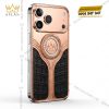 Điện thoại iPhone 17 Pro Max vàng hồng Au750 bọc da cá sấu đính kim cương