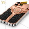 Điện thoại iPhone 17 Pro Max vàng hồng Au750 bọc da cá sấu đính kim cương