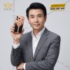 Điện thoại iPhone 17 Pro Max vàng hồng Au750 bọc da cá sấu đính kim cương