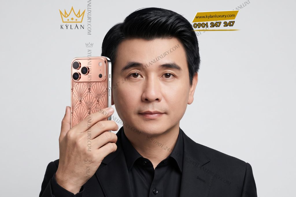 Kỳ Lân Luxury Dien thoai iPhone 17 Pro Max vang hong Au750 hoa tiet nan quat hinh hoc 6 Điện thoại iPhone 17 Pro Max vàng hồng Au750 họa tiết nan quạt hình học