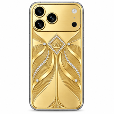 Điện thoại iPhone 18 Pro Max custom vàng Au750 đính kim cương họa tiết uốn lượn