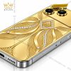 Điện thoại iPhone 18 Pro Max custom vàng Au750 đính kim cương họa tiết uốn lượn