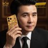 Điện thoại iPhone 18 Pro Max custom vàng Au750 đính kim cương họa tiết uốn lượn