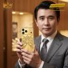 Điện thoại iPhone 18 Pro Max custom vàng Au750 đính kim cương họa tiết uốn lượn