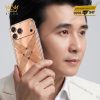 Điện thoại iPhone 18 Pro Max custom vàng hồng Au750 đính 4 viên sapphire xanh