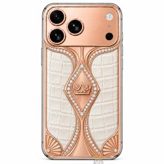 Điện thoại iPhone 18 Pro Max custom vàng hồng Au750 đính kim cương và da cá sấu
