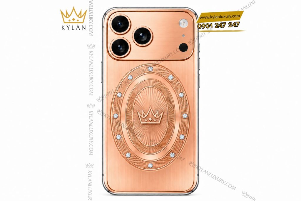 Kỳ Lân Luxury Dien thoai iPhone 18 Pro Max vang Au750 dinh 12 vien kim cuong 1 Điện thoại iPhone 18 Pro Max custom vàng Au750 đính 12 viên kim cương