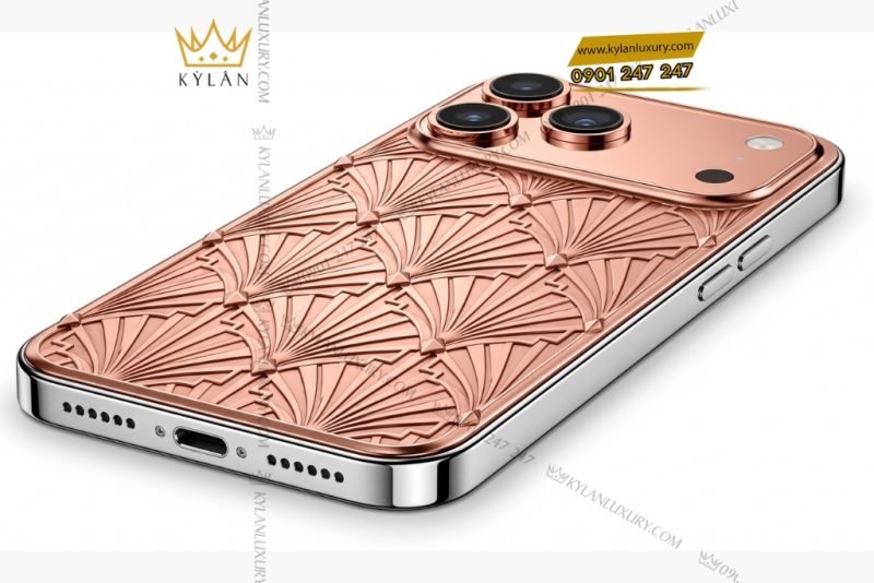 Điện thoại iPhone 17 Pro Max vàng hồng Au750 họa tiết nan quạt hình học