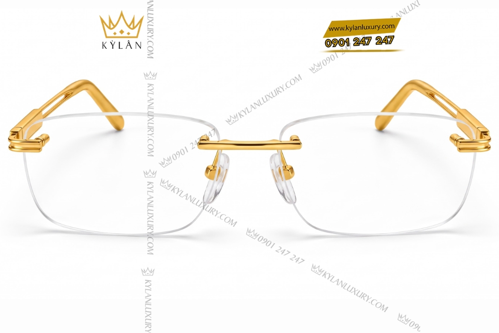Kỳ Lân Luxury Mat kinh vang Au750 dinh kim cuong 1 Mắt kính vàng Au750 đính kim cương