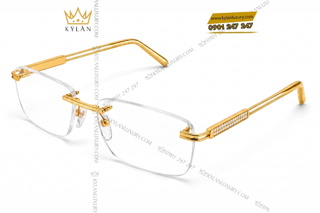 Kỳ Lân Luxury Mat kinh vang Au750 dinh kim cuong 2 Mắt kính vàng Au750 đính kim cương
