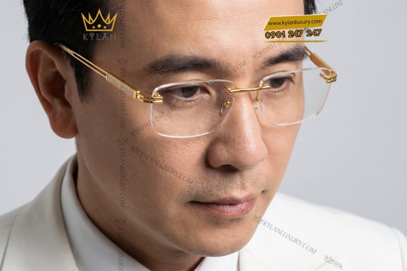 Mắt kính vàng Au750 đính kim cương