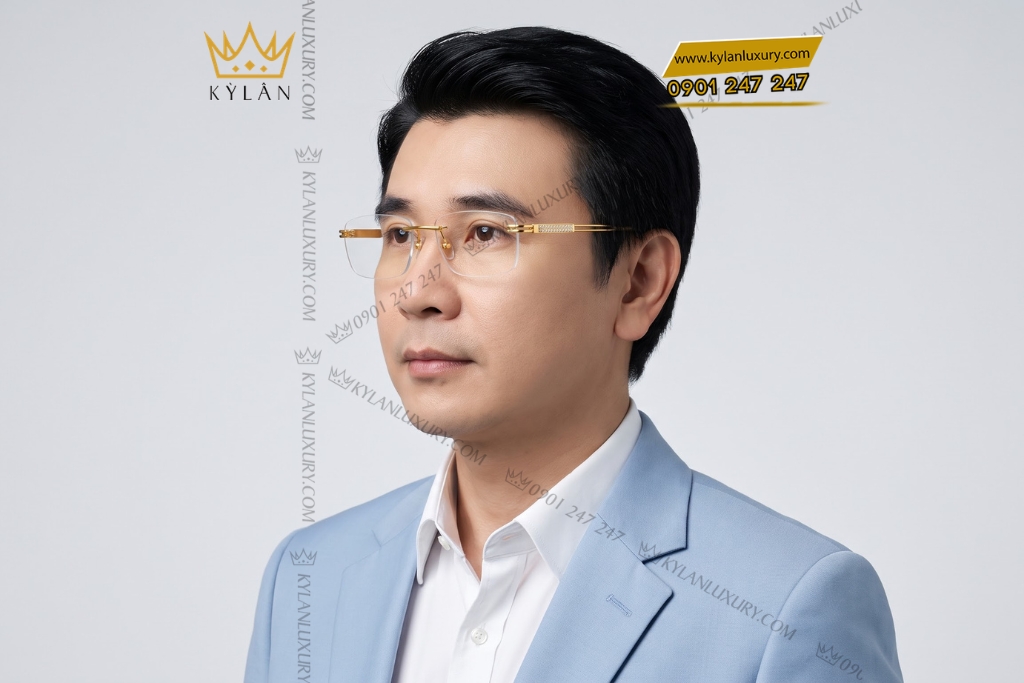 Kỳ Lân Luxury Mat kinh vang Au750 dinh kim cuong 8 Mắt kính vàng Au750 đính kim cương