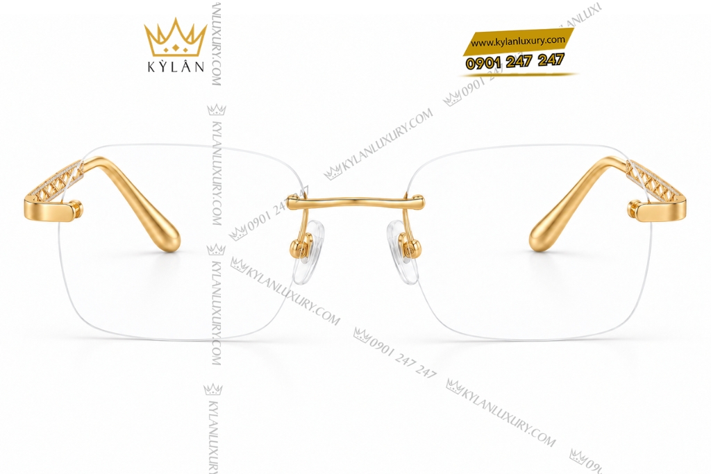 Kỳ Lân Luxury Mat kinh vang Au750 hoa tiet cheo dinh kim cuong 1 Mắt kính vàng Au750 họa tiết chéo đính kim cương
