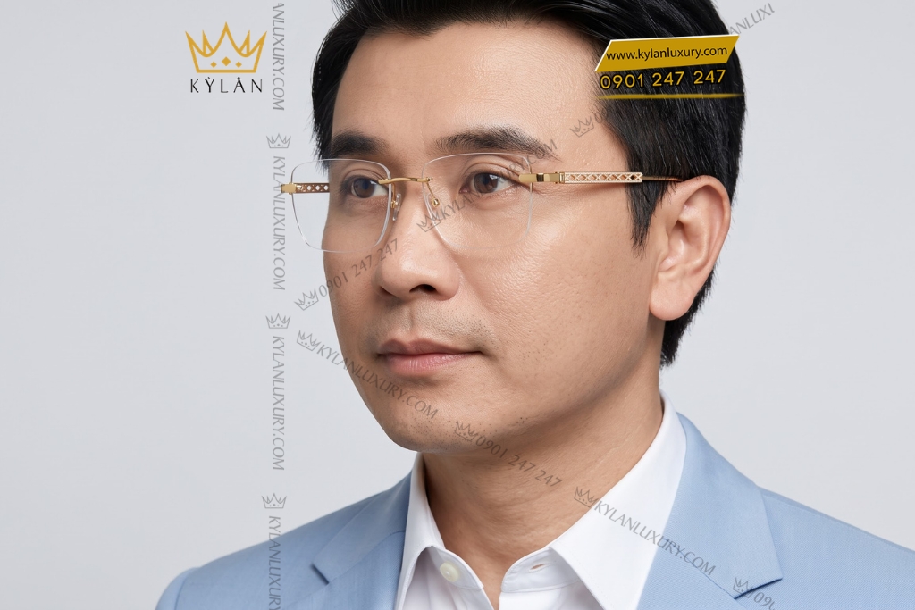 Kỳ Lân Luxury Mat kinh vang Au750 hoa tiet cheo dinh kim cuong 7 Mắt kính vàng Au750 họa tiết chéo đính kim cương