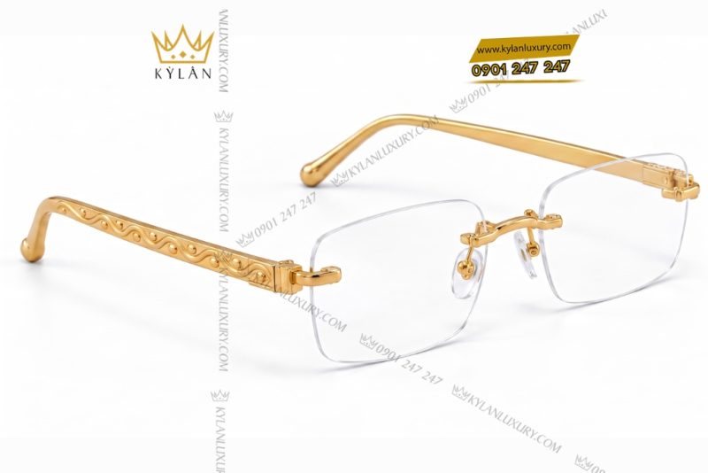 Mắt kính vàng Au750 không viền họa tiết dây lượn sóng