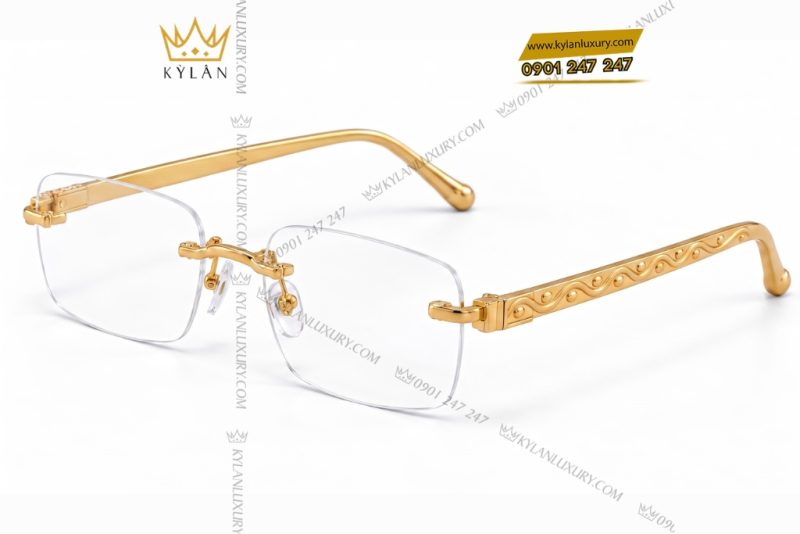 Mắt kính vàng Au750 không viền họa tiết dây lượn sóng