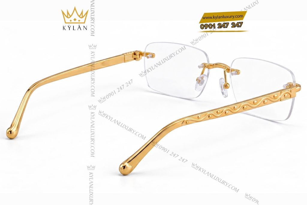 Mắt kính vàng Au750 không viền họa tiết dây lượn sóng