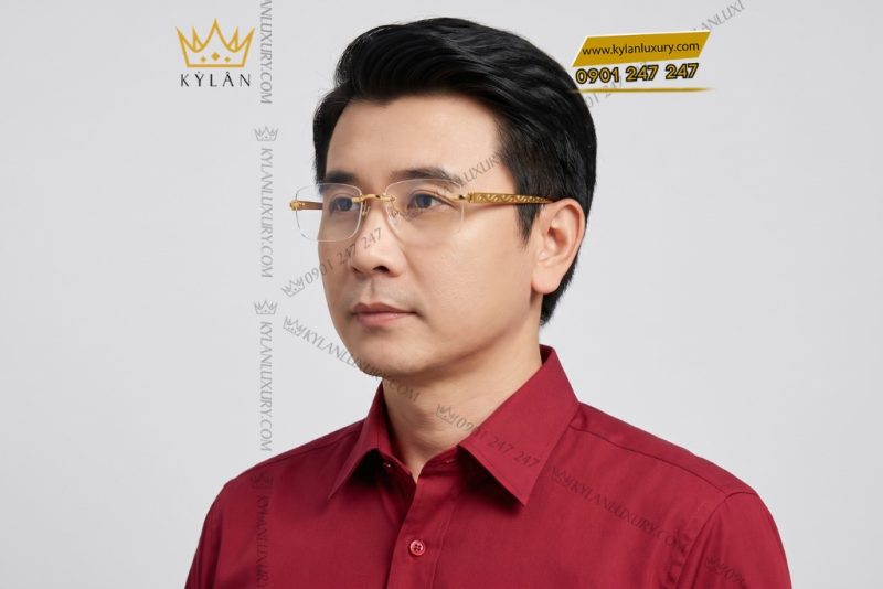 Mắt kính vàng Au750 không viền họa tiết dây lượn sóng