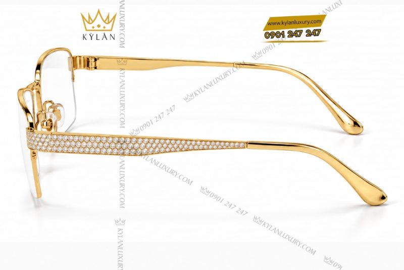 Mắt kính vàng Au750 nửa viền đính kim cương