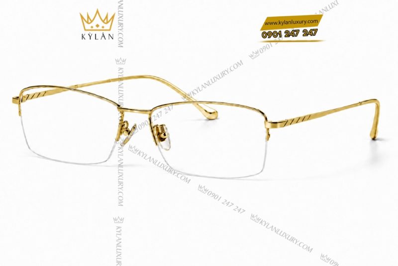 Mắt kính vàng Au750 nửa viền họa tiết rãnh chéo