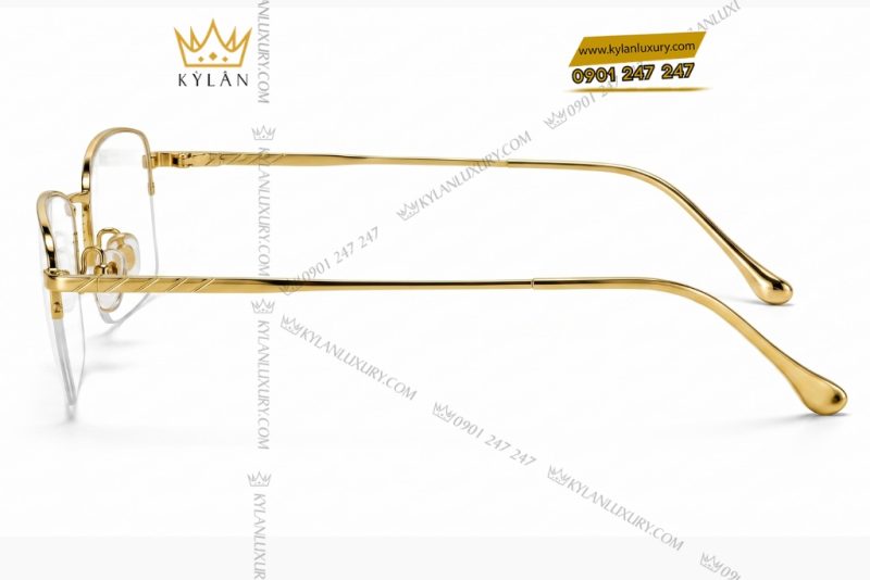 Mắt kính vàng Au750 nửa viền họa tiết rãnh chéo