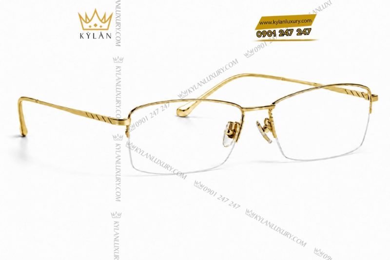 Mắt kính vàng Au750 nửa viền họa tiết rãnh chéo