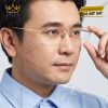 Mắt kính vàng Au750 nửa viền họa tiết rãnh chéo