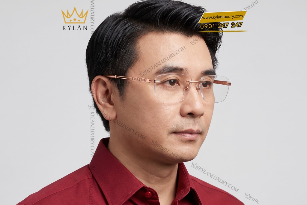 Kỳ Lân Luxury Mat kinh vang hong Au750 cang doi hoa tiet xoan 6 Mắt kính vàng hồng Au750 càng đôi họa tiết xoắn