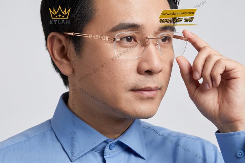Mắt kính vàng hồng Au750 càng đôi họa tiết xoắn