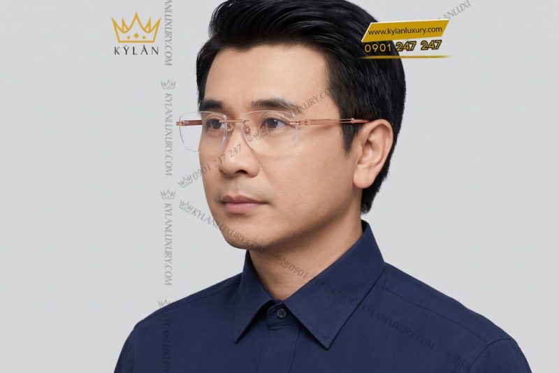 Mắt kính vàng hồng Au750 càng đôi họa tiết xoắn