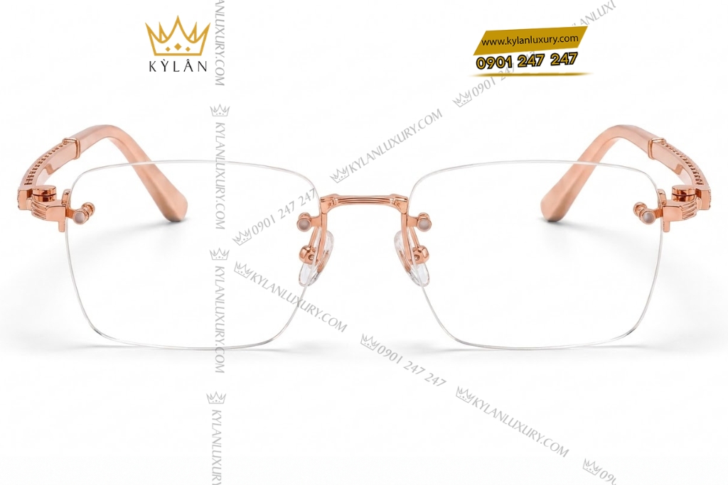 Kỳ Lân Luxury Mat kinh vang hong Au750 dinh kim cuong 1 Mắt kính vàng hồng Au750 đính kim cương