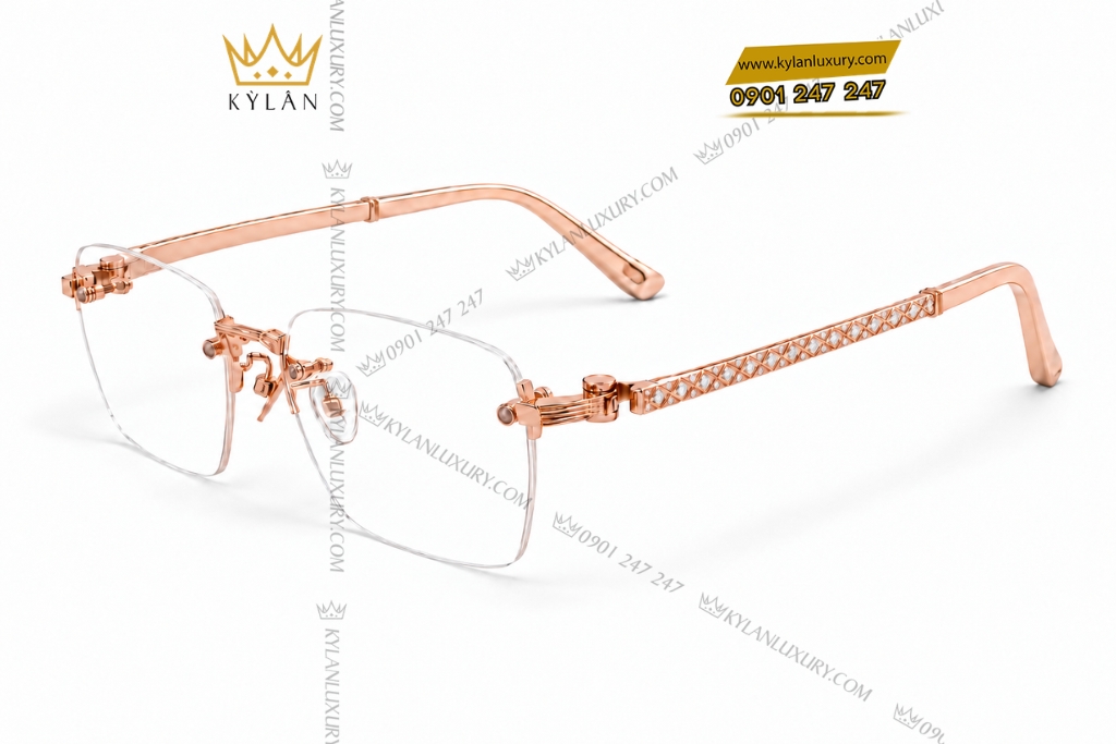 Kỳ Lân Luxury Mat kinh vang hong Au750 dinh kim cuong 2 Mắt kính vàng hồng Au750 đính kim cương