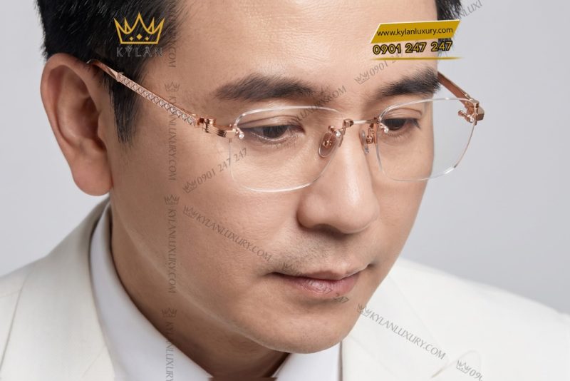 Mắt kính vàng hồng Au750 đính kim cương