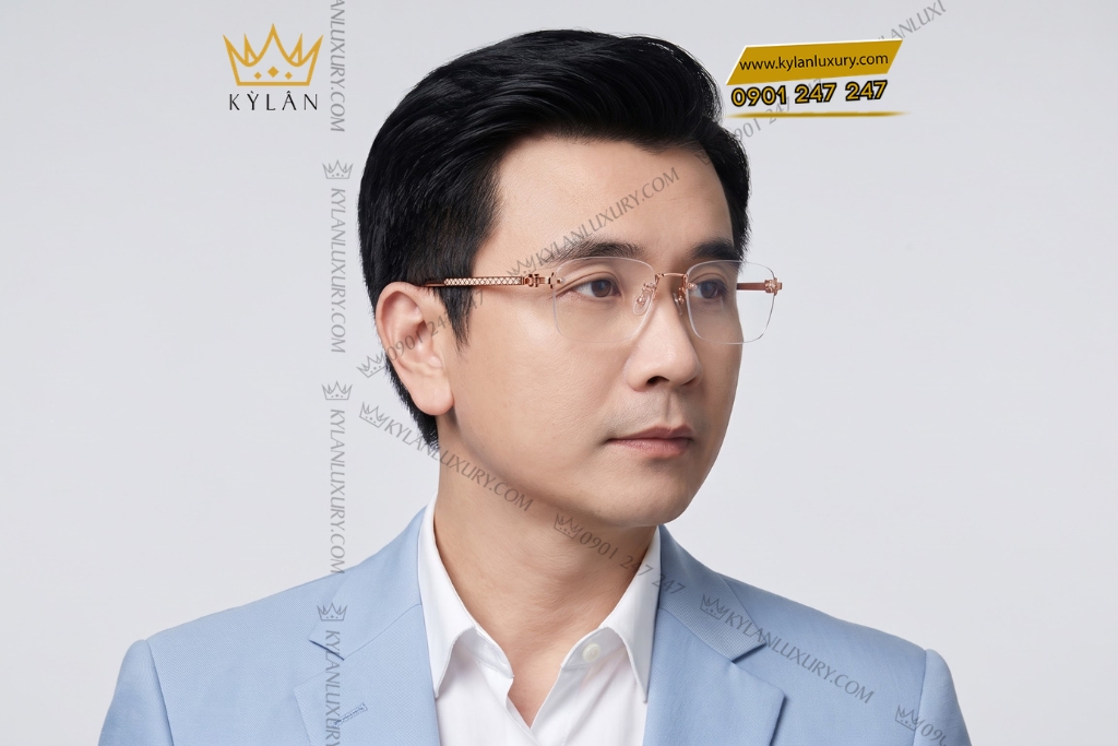 Mắt kính vàng hồng Au750 đính kim cương