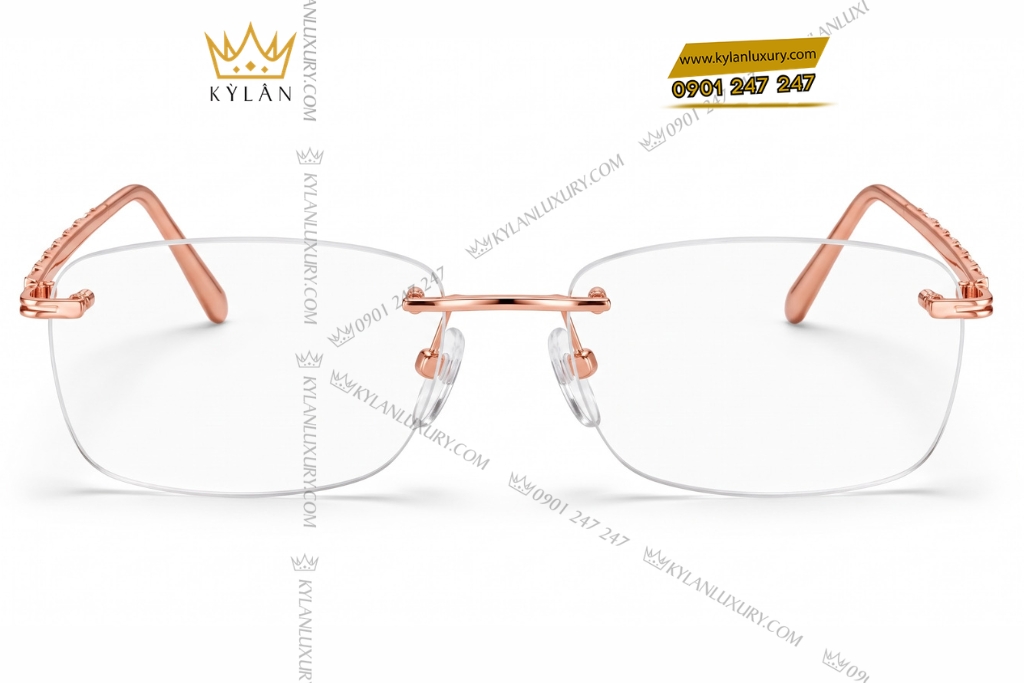 Kỳ Lân Luxury Mat kinh vang hong Au750 dinh kim cuong hoa tiet dan cheo 1 Mắt kính vàng hồng Au750 đính kim cương họa tiết đan chéo