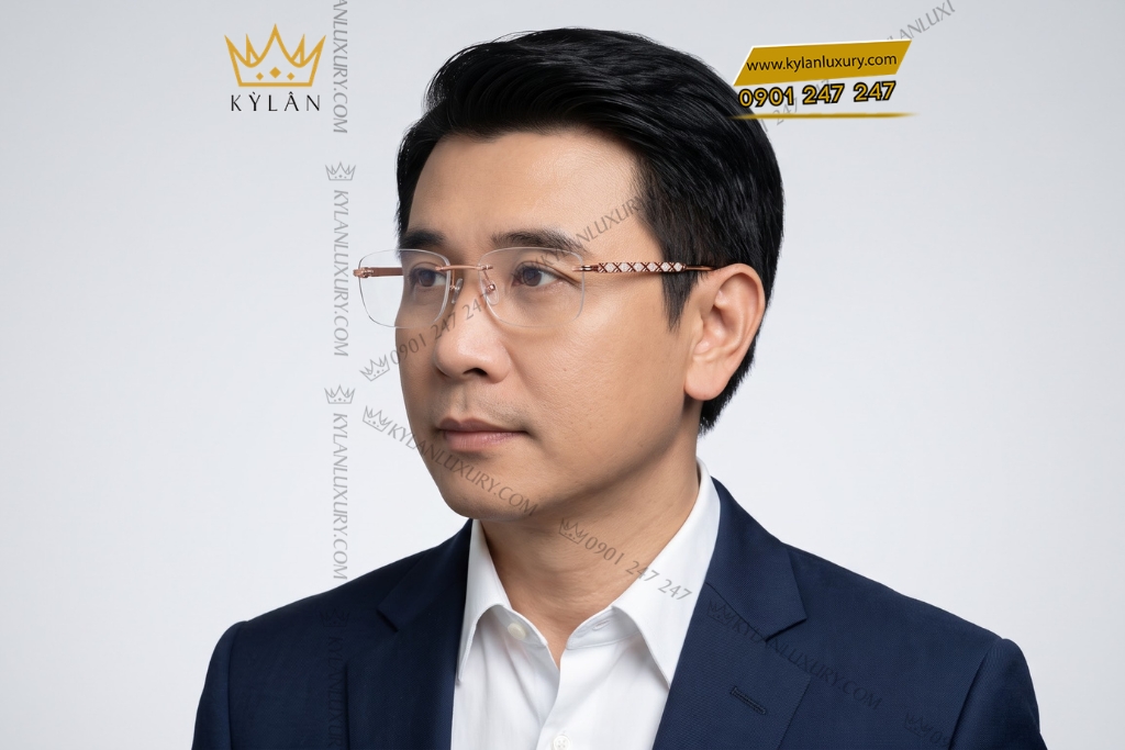 Kỳ Lân Luxury Mat kinh vang hong Au750 dinh kim cuong hoa tiet dan cheo 6 Mắt kính vàng hồng Au750 đính kim cương họa tiết đan chéo
