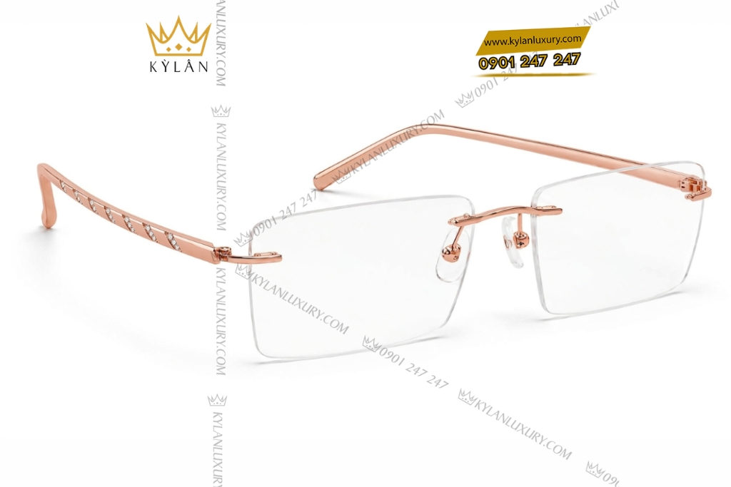 Kỳ Lân Luxury Mat kinh vang hong Au750 khong vien dinh kim cuong 3 Mắt kính vàng hồng Au750 không viền đính kim cương
