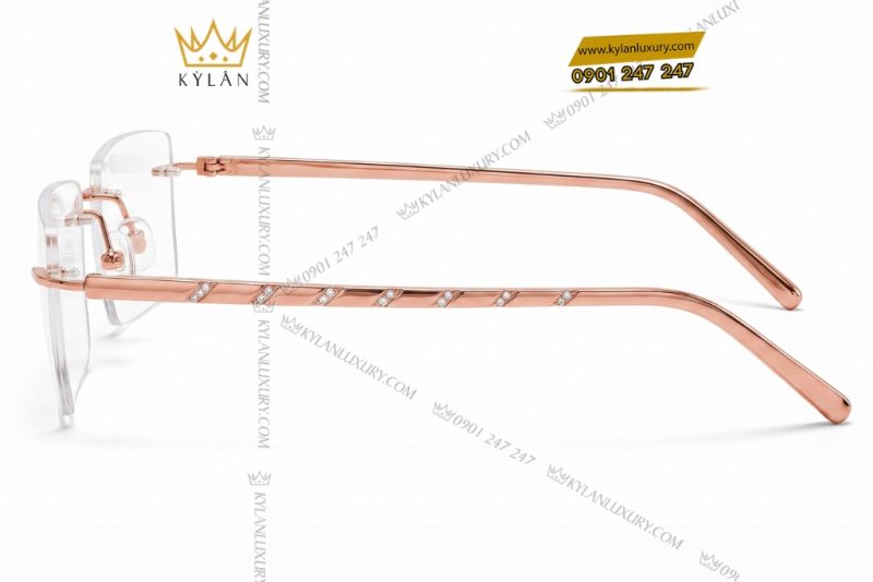 Mắt kính vàng hồng Au750 không viền đính kim cương