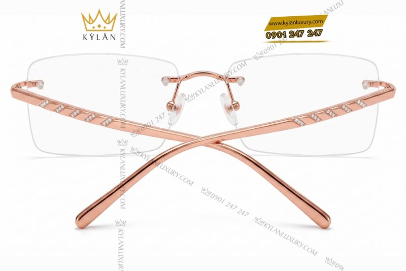 Mắt kính vàng hồng Au750 không viền đính kim cương