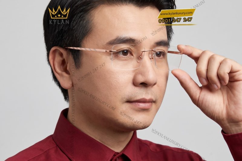 Mắt kính vàng hồng Au750 không viền đính kim cương