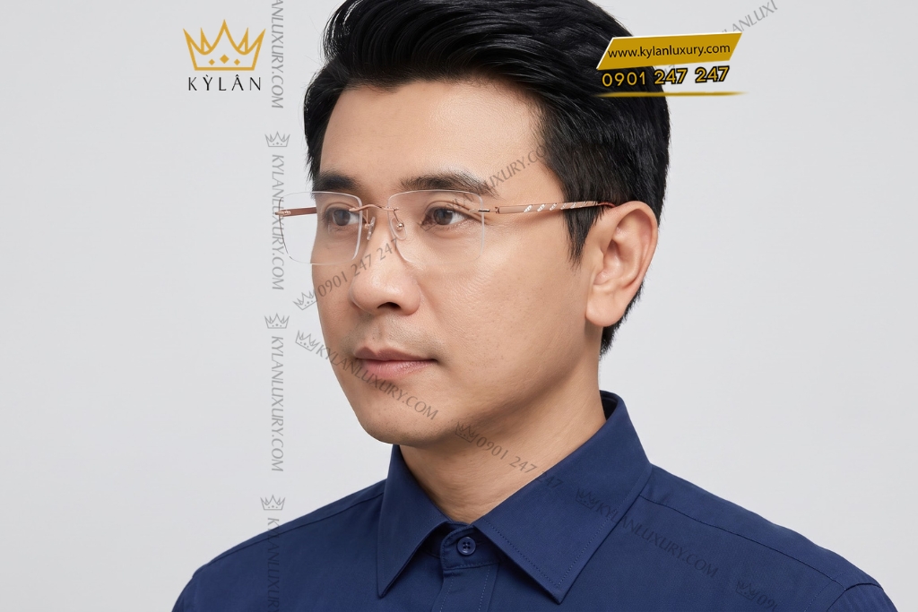 Kỳ Lân Luxury Mat kinh vang hong Au750 khong vien dinh kim cuong 7 Mắt kính vàng hồng Au750 không viền đính kim cương