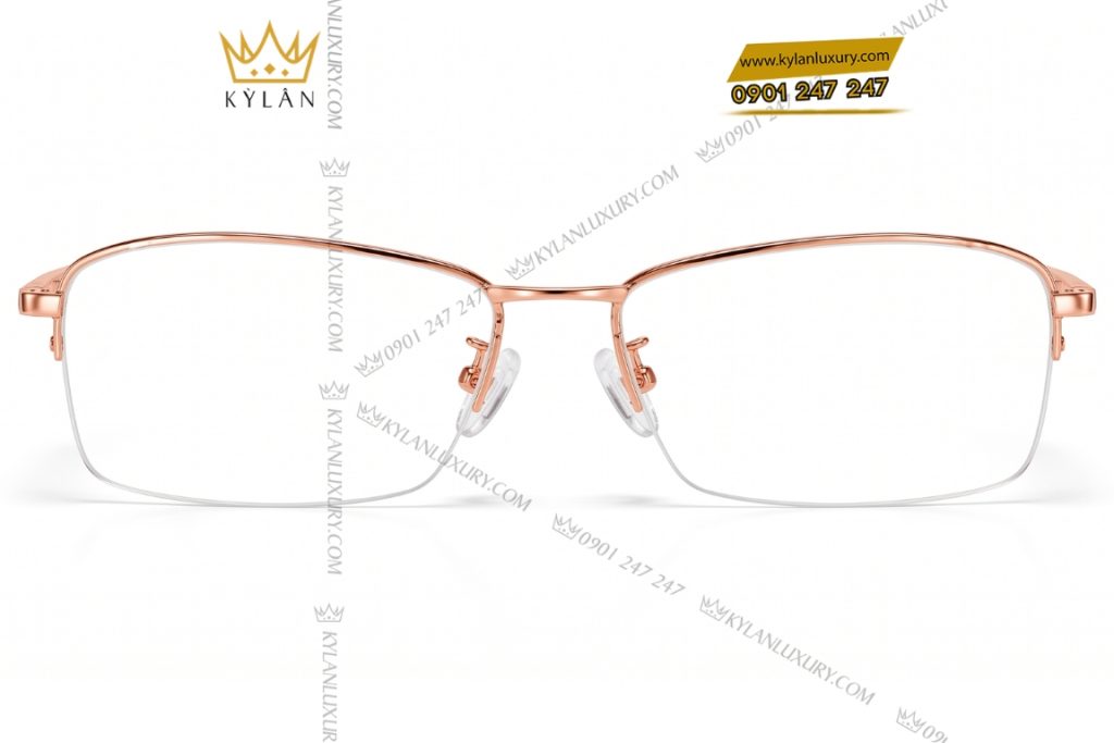 Kỳ Lân Luxury Mat kinh vang hong Au750 nua vien hoa tiet cheo dinh kim cuong 1 Mắt kính vàng hồng Au750 nửa viền họa tiết chéo đính kim cương